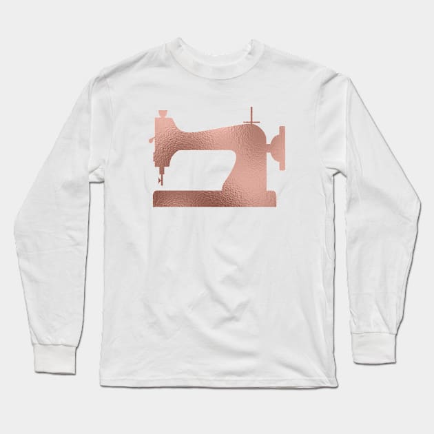 Rose Gold Sewing Machine Long Sleeve T-Shirt by ColorFlowCreations